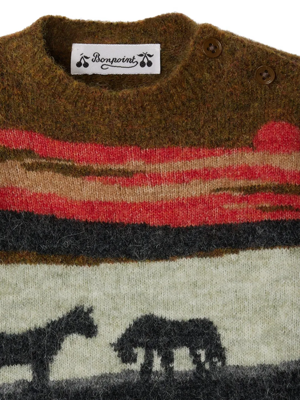 Bonpoint Gestreepte sweater met dierenprint Bruin