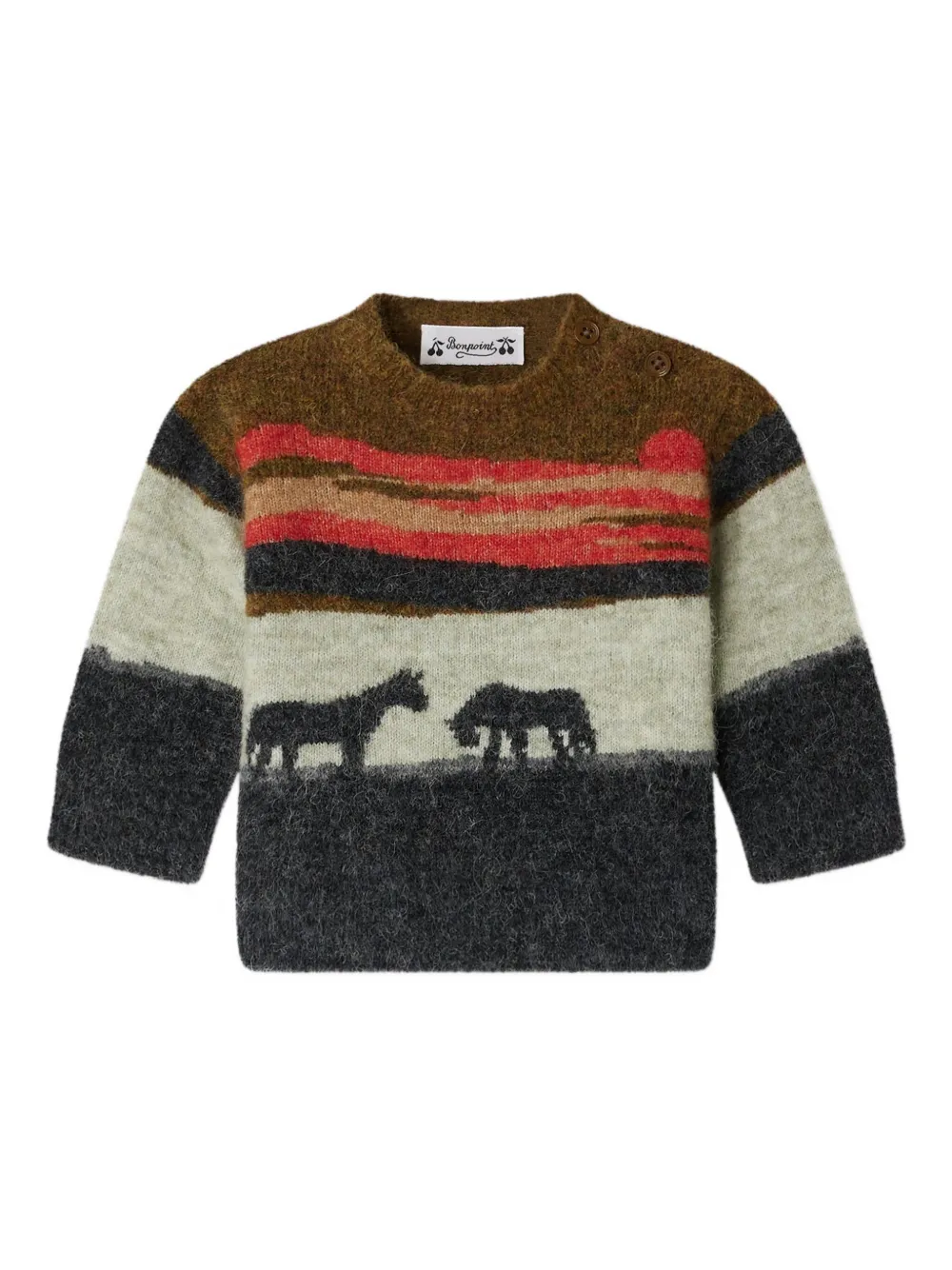 Bonpoint Gestreepte sweater met dierenprint Bruin