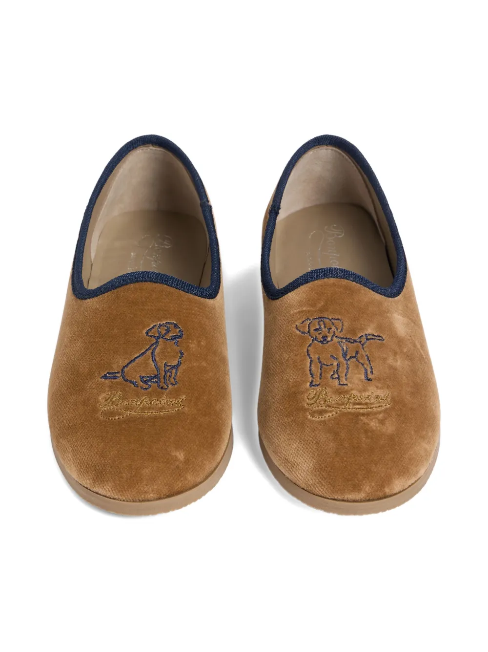 Bonpoint embroidered velvet slippers Neutrals
