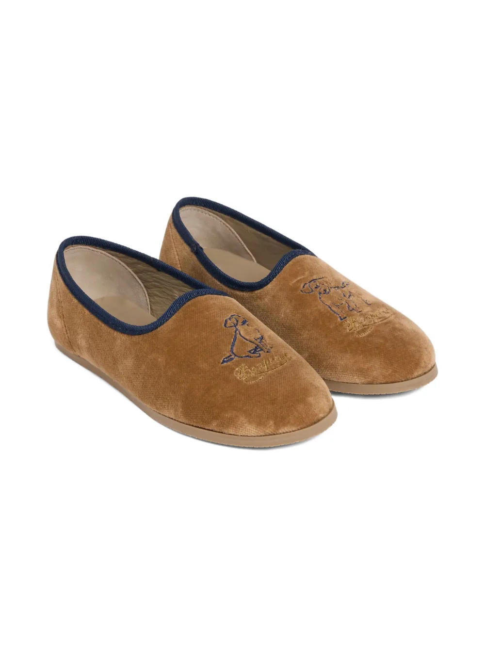 Bonpoint embroidered velvet slippers Neutrals