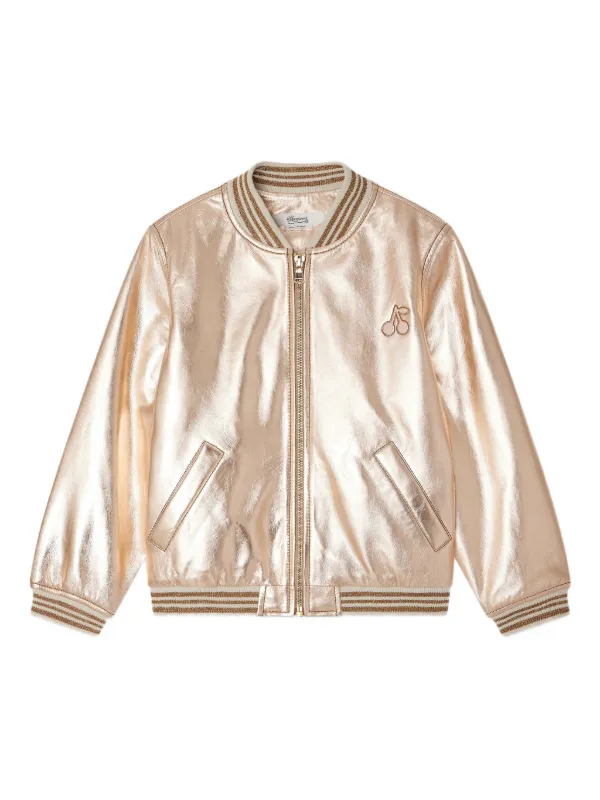 Bonpoint Metallic cherry-embellished Bomber Jacket Gold FARFETCH IN