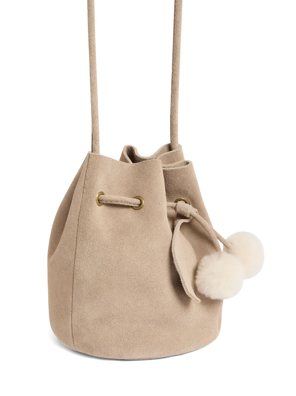 Bonpoint Jessika bucket-tas met pompon en trekkoord Beige