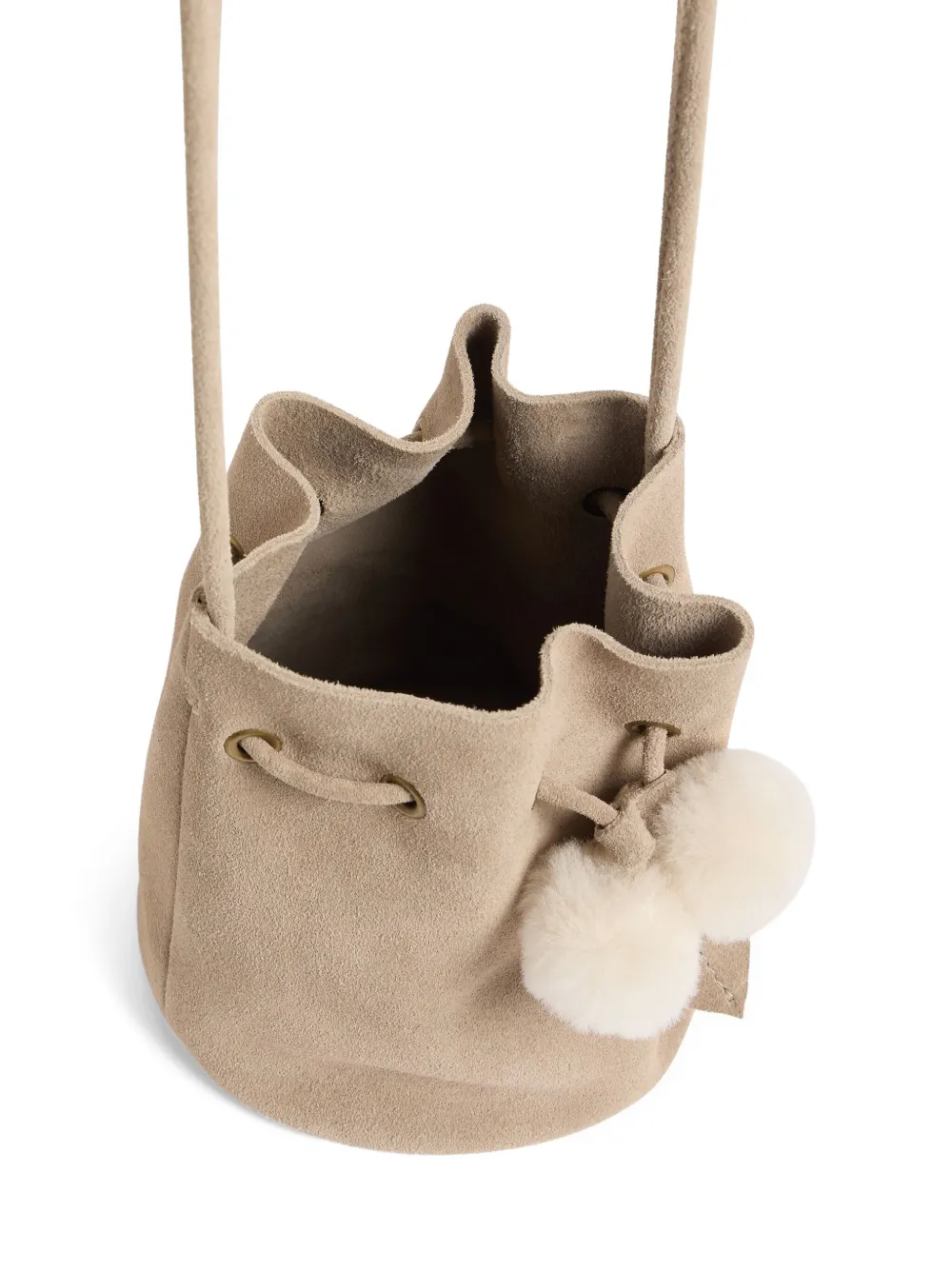 Bonpoint Jessika bucket-tas met pompon en trekkoord Beige