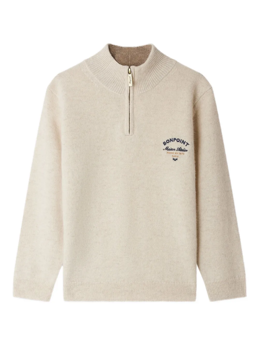 Bonpoint Gert trui met halve rits en hoge hals Beige