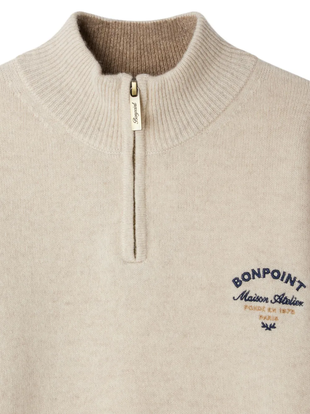 Bonpoint Gert trui met halve rits en hoge hals Beige