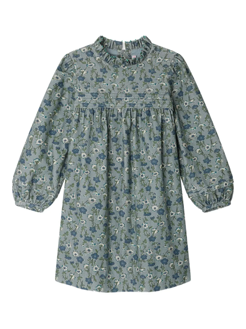Bonpoint Jurk met bloe print en ruches Blauw
