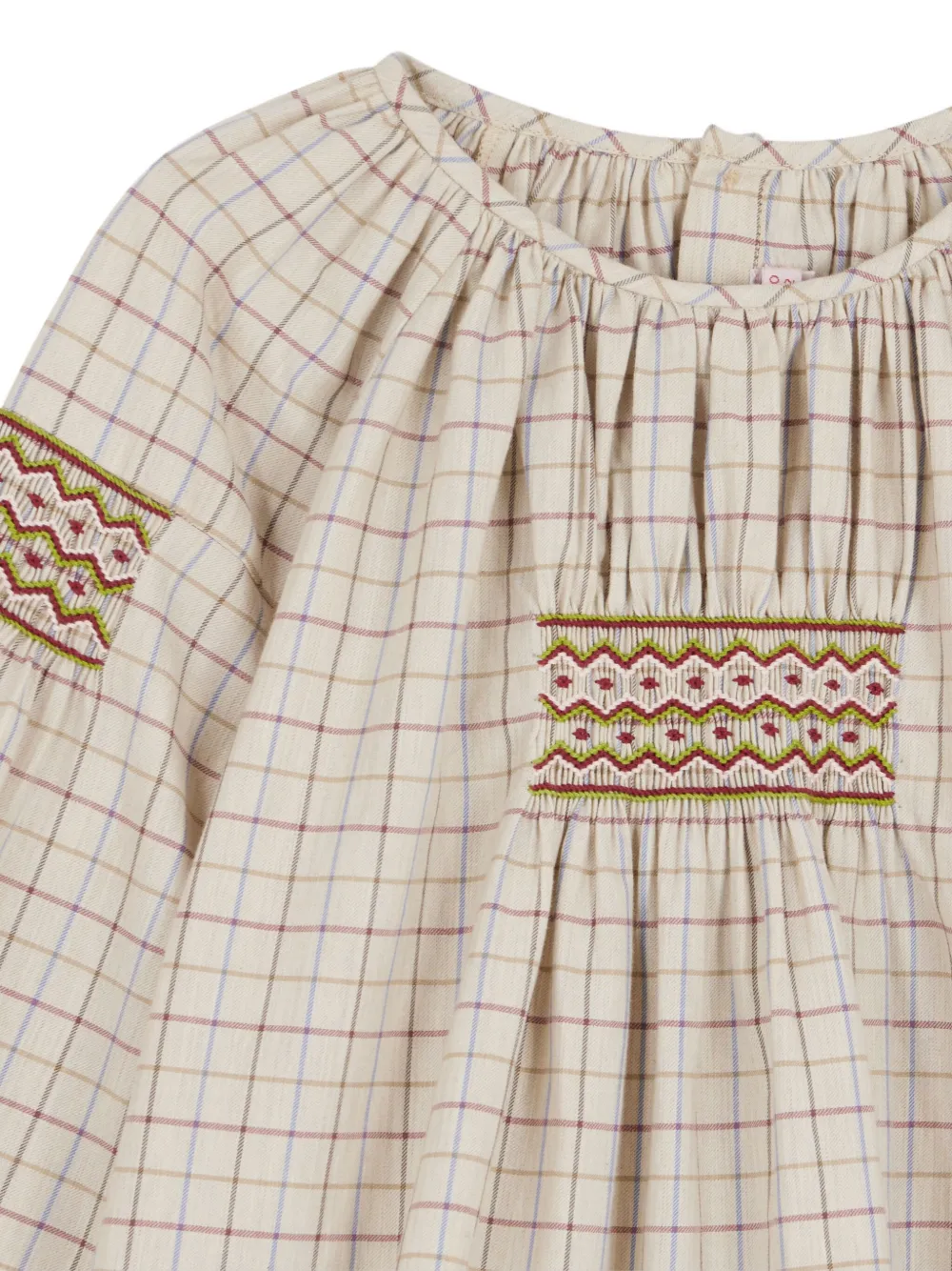 Bonpoint Gesmockte geruite shirt Beige