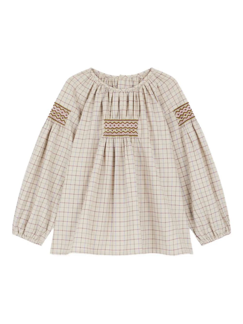 Bonpoint Gesmockte geruite shirt Beige