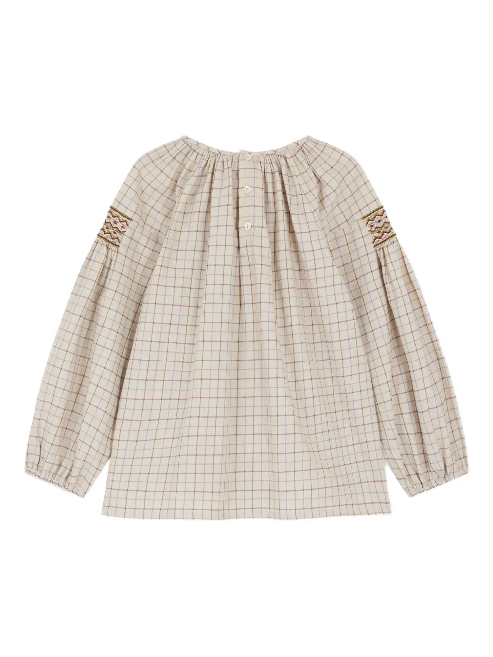 Bonpoint Gesmockte geruite shirt Beige