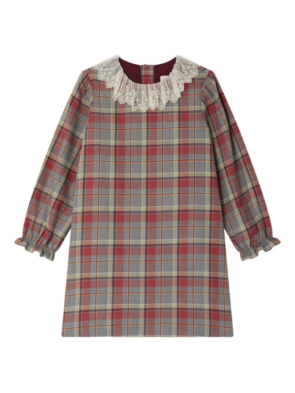 Bonpoint lace-trimmed plaid dress Rood