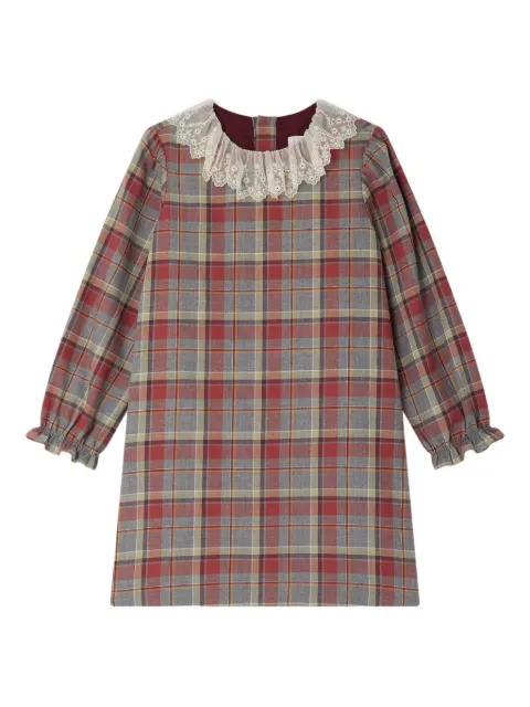 Bonpoint lace-trimmed plaid dress
