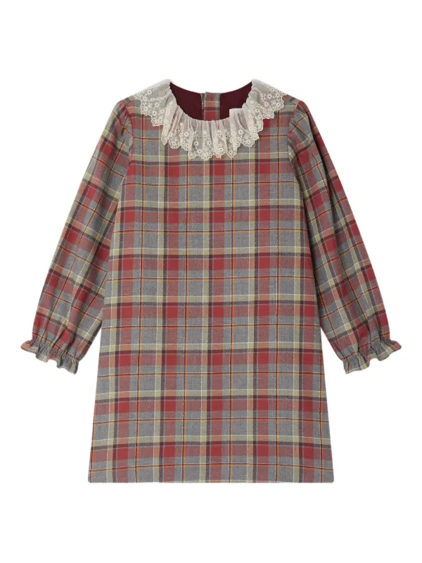 Bonpoint lace-trimmed Plaid Dress Red FARFETCH