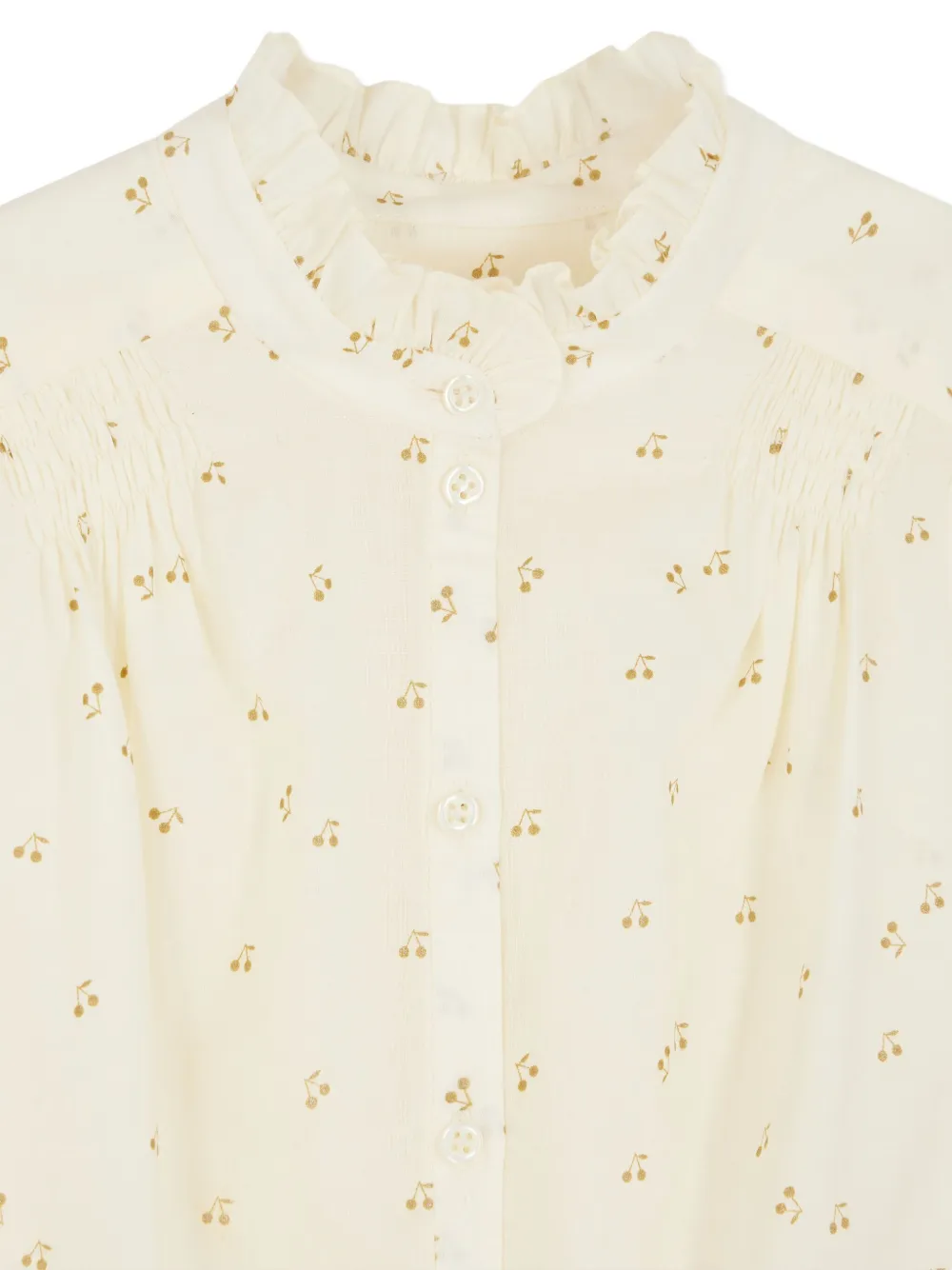 Bonpoint Shirt met ruches en kersenpatroon Beige