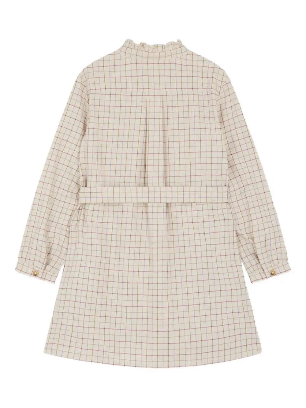 Bonpoint Geruite jurk met ruchekraag Beige