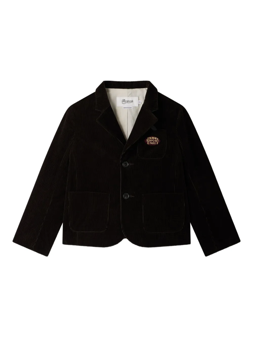 Bonpoint Ribfluwelen blazer met logopatch Bruin