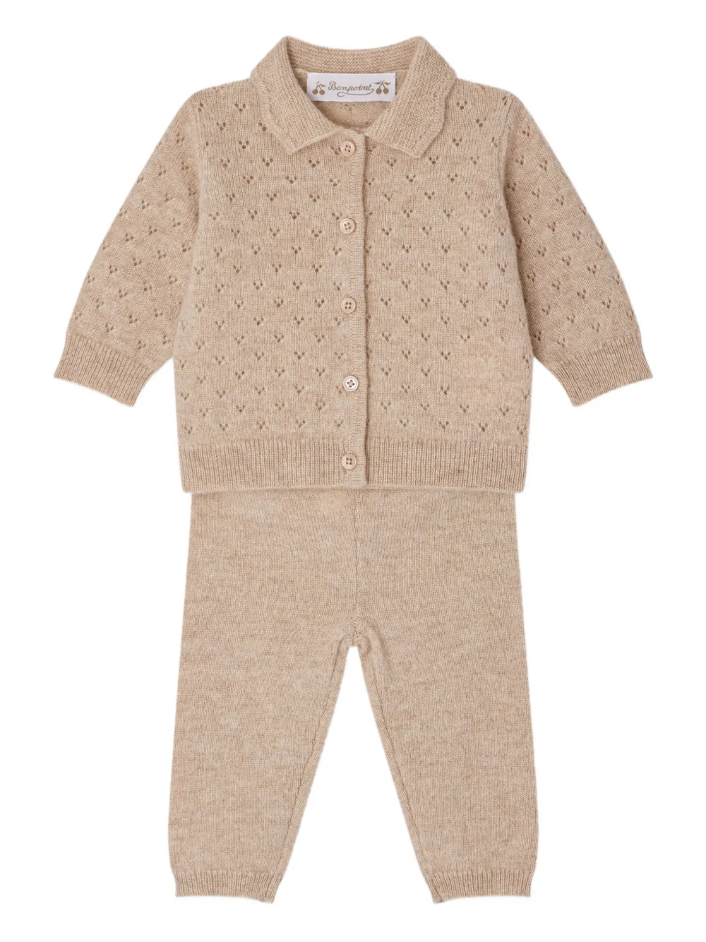 Bonpoint Gebreide tweedelige set met knoopsluiting Beige