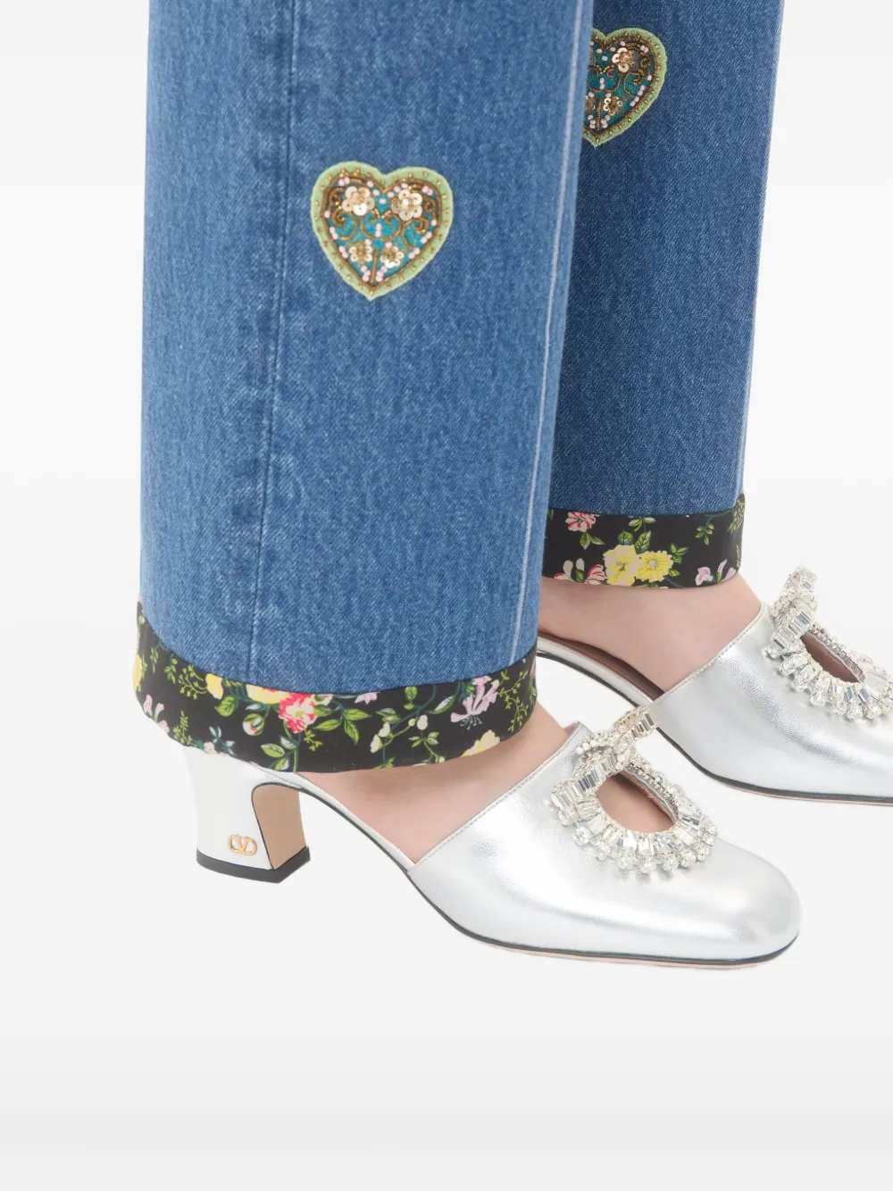 Valentino 60mm Crystal-embellished Mules In Silver