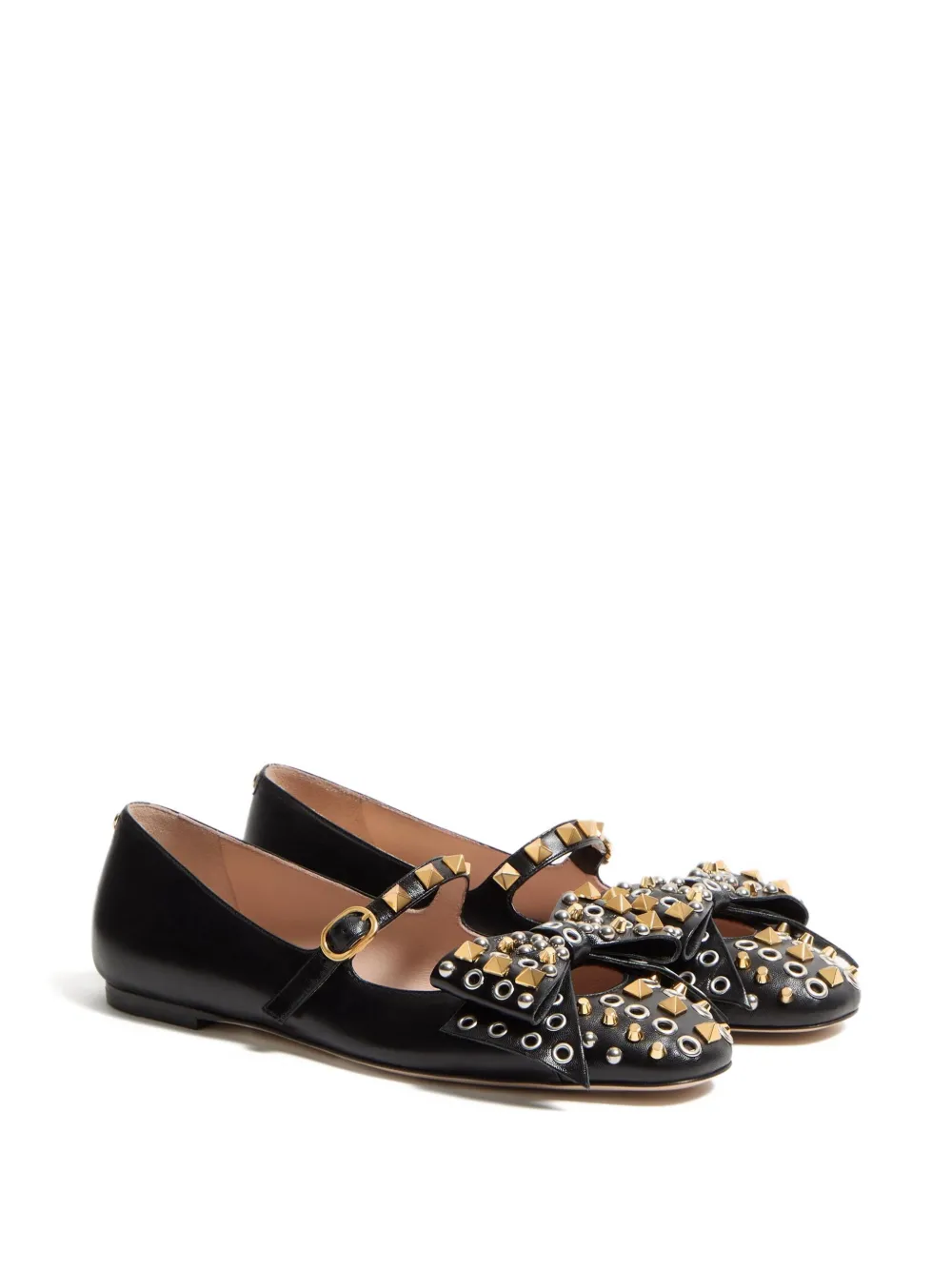 Valentino Garavani MARY-JANE BOWOW BALLERINA IN KIDSKIN WITH STUDS - Zwart