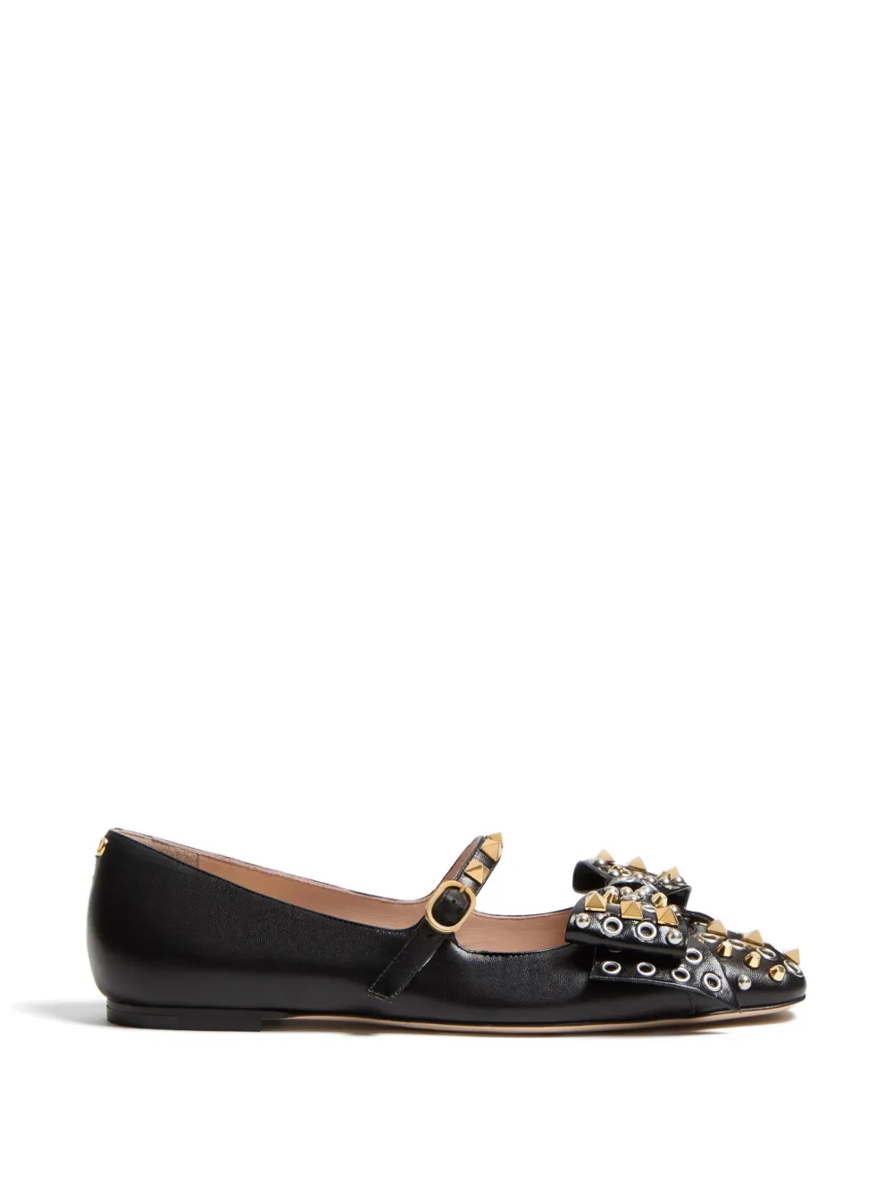 Valentino Garavani MARY-JANE BOWOW BALLERINA IN KIDSKIN WITH STUDS - Nero