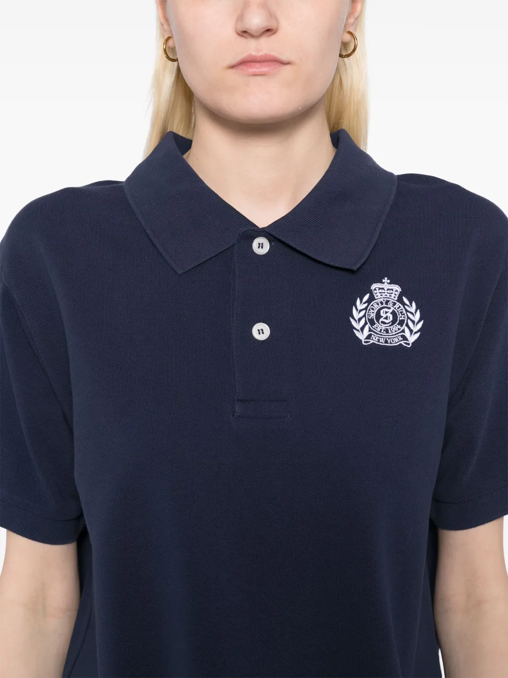 Sporty & Rich H&W piqué polotop met wapenschild Blauw
