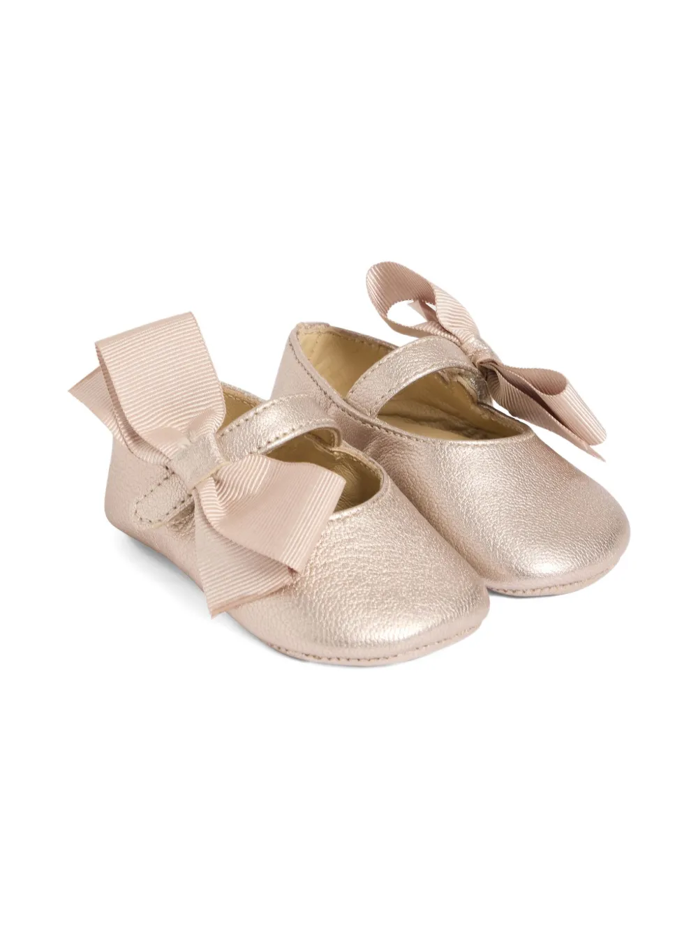 Bonpoint Josse metallic-leather bow shoes Pink