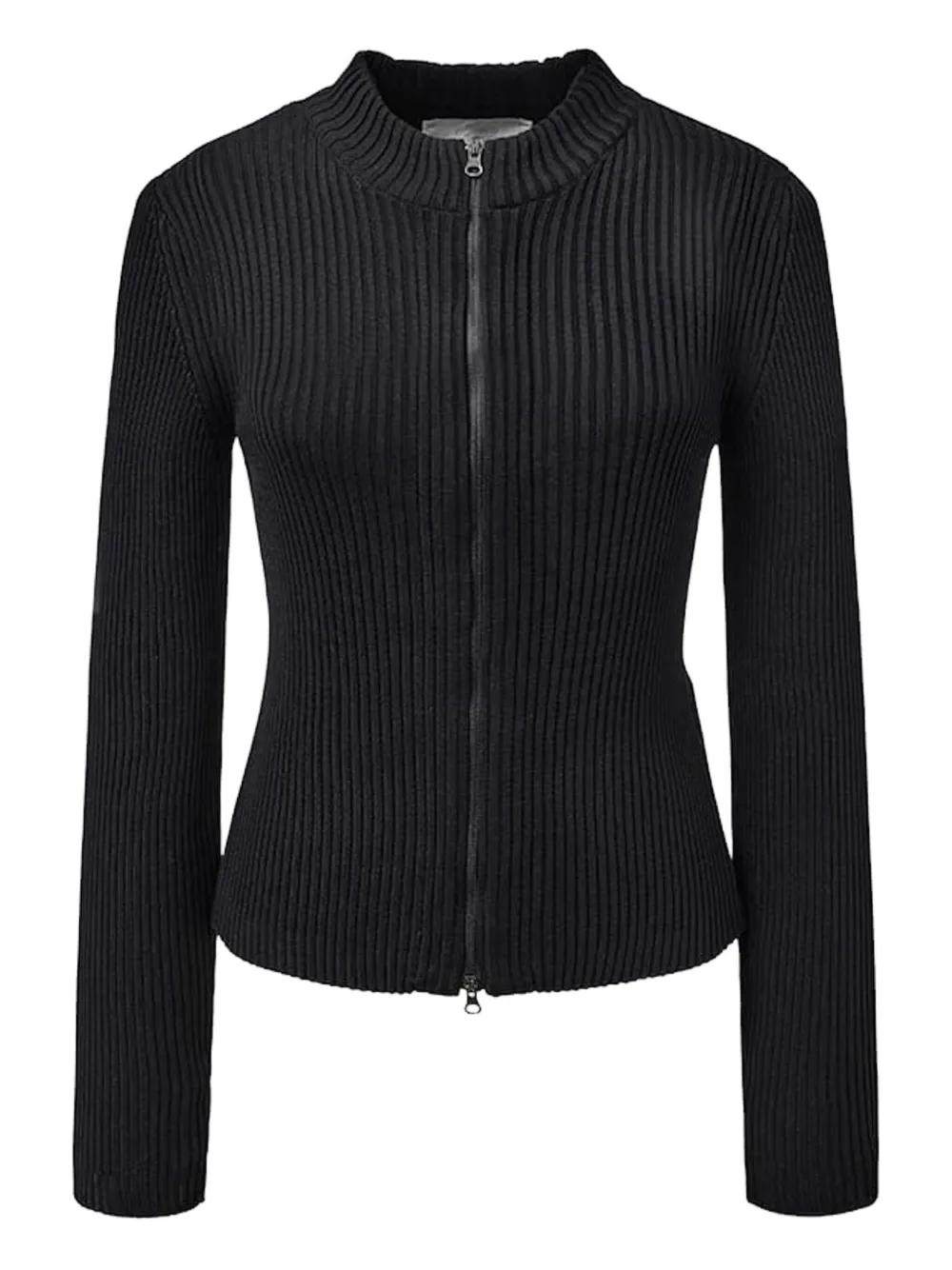 mock-neck ribbed cardigan