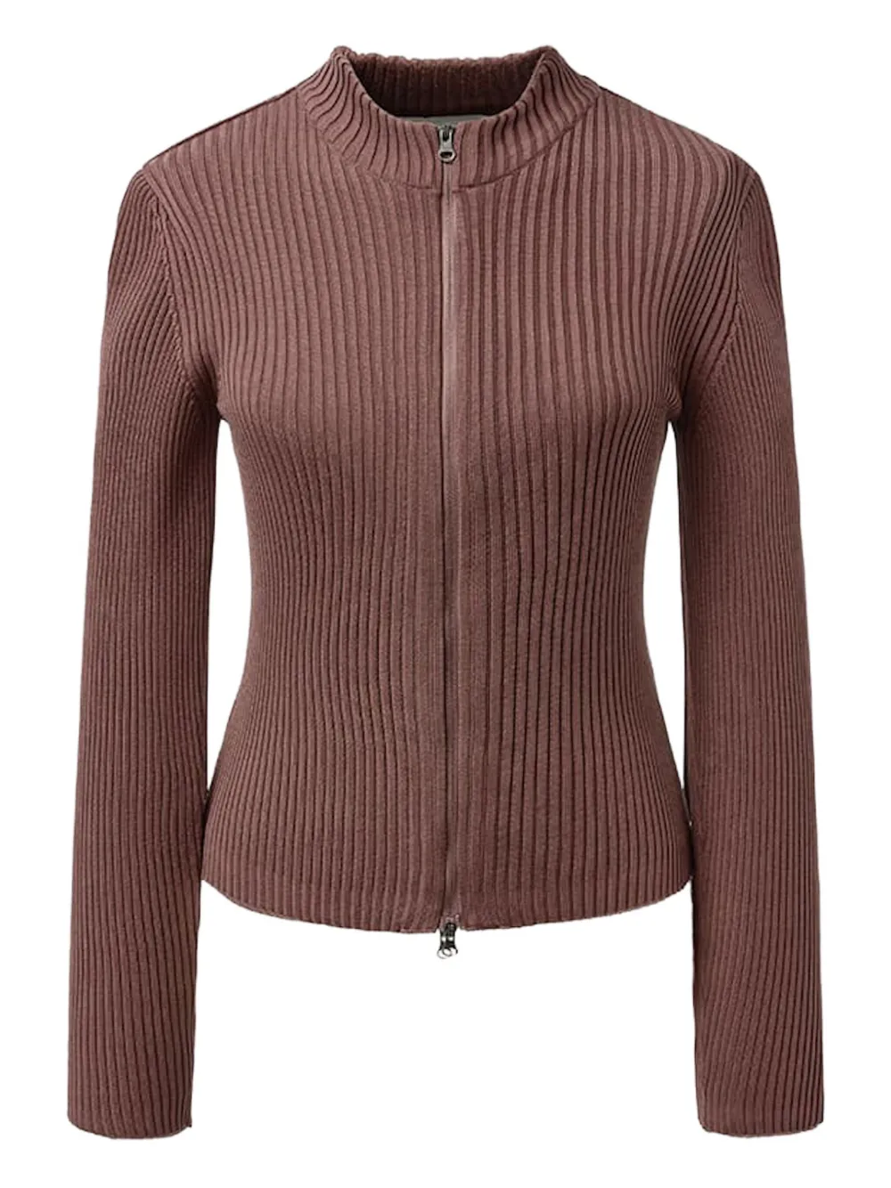mock-neck ribbed cardigan