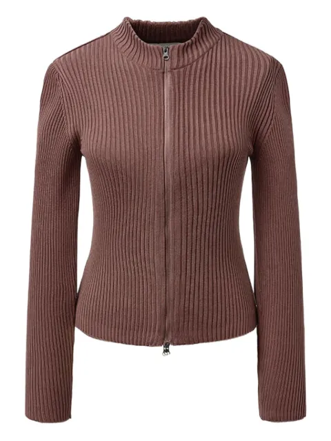 Amomento Cardigan canelado com gola alta