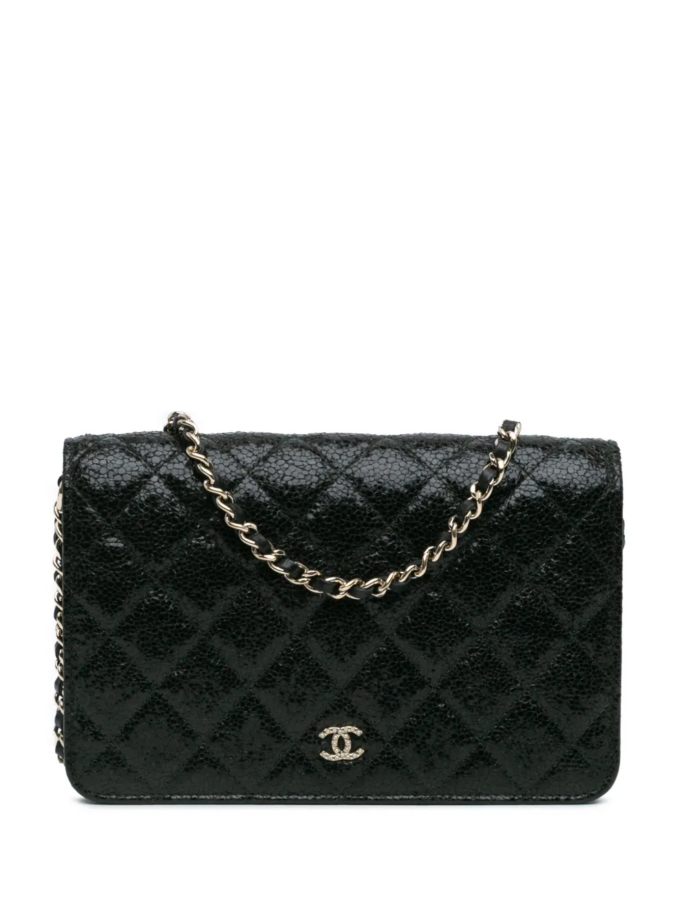 CHANEL Pre-Owned 2017-2018 マトラッセ クラックル パテントカーフ パール ウォレットオンチェーン CHANEL Pre-Owned 2017-2018 マトラッセ クラックル パテントカーフ パール ウォレットオンチェーン