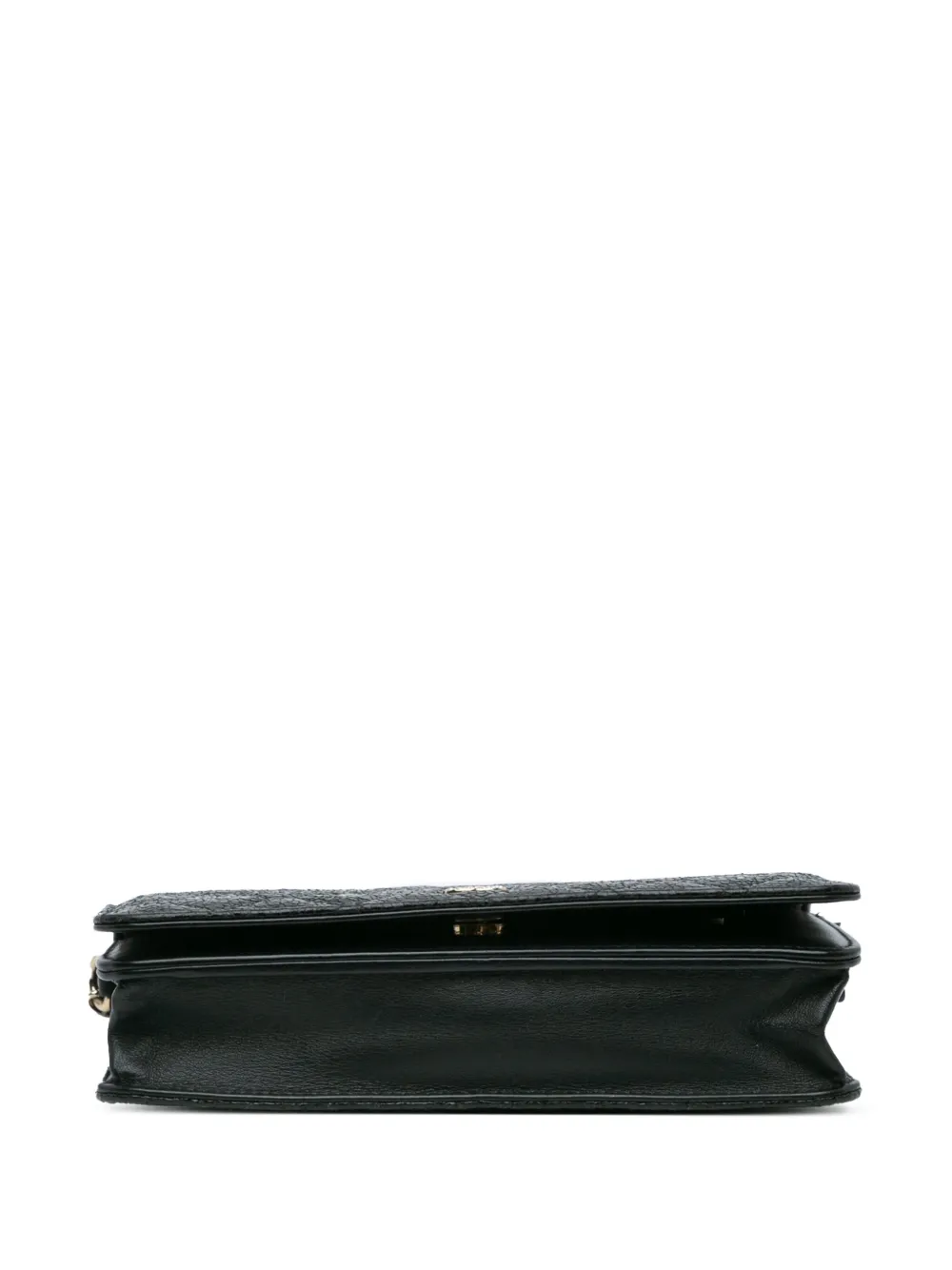 Pre-owned Chanel 2017-2018 Quilted Crackled Patent Calfskin Pearl Wallet On Chain Crossbody Bag In 黑色