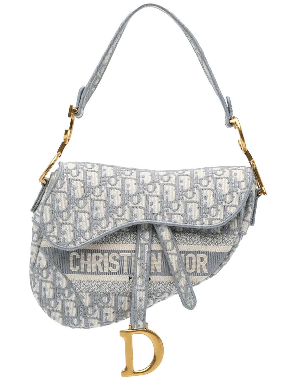 Christian Dior Pre-Owned 2020 オブリーク エンブロイダリー キャンバス サドル ショルダーバッグ - グレー Christian Dior Pre-Owned 2020 オブリーク エンブロイダリー キャンバス サドル ショルダーバッグ - グレー