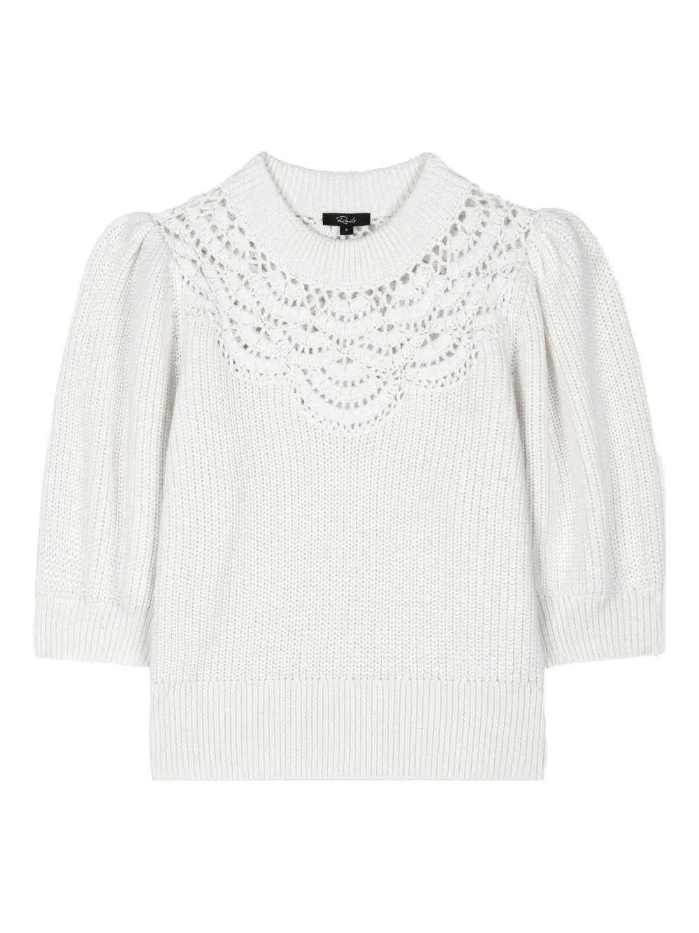 Rails Steph Puff-sleeve Crochet-detail Sweater In White