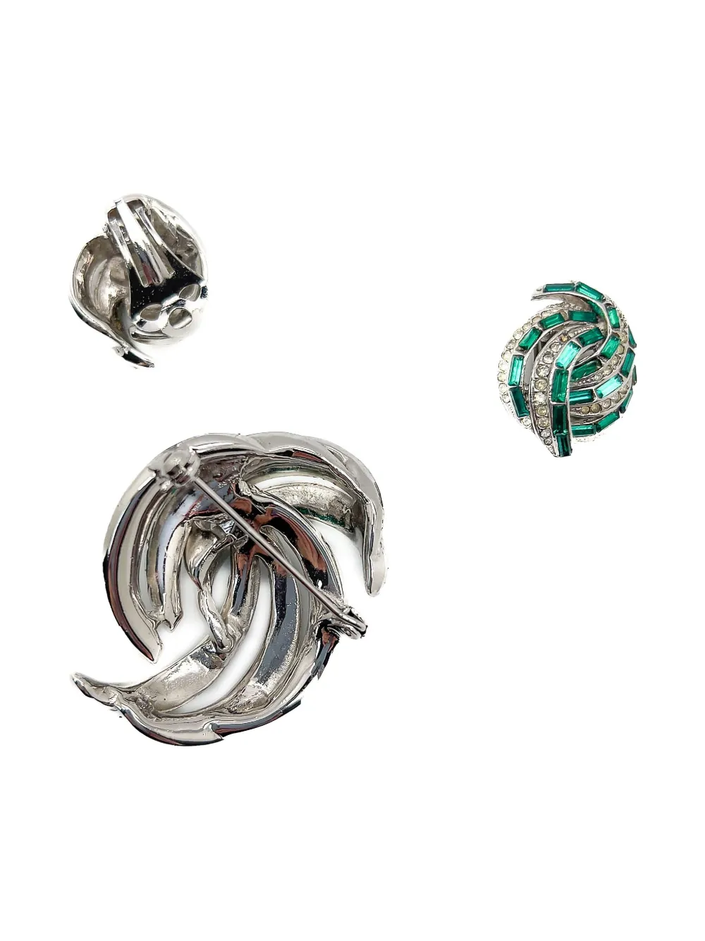 Pre-owned Jennifer Gibson Jewellery 1950s Crystal-embellished Brooch & Earrings Set In Silver