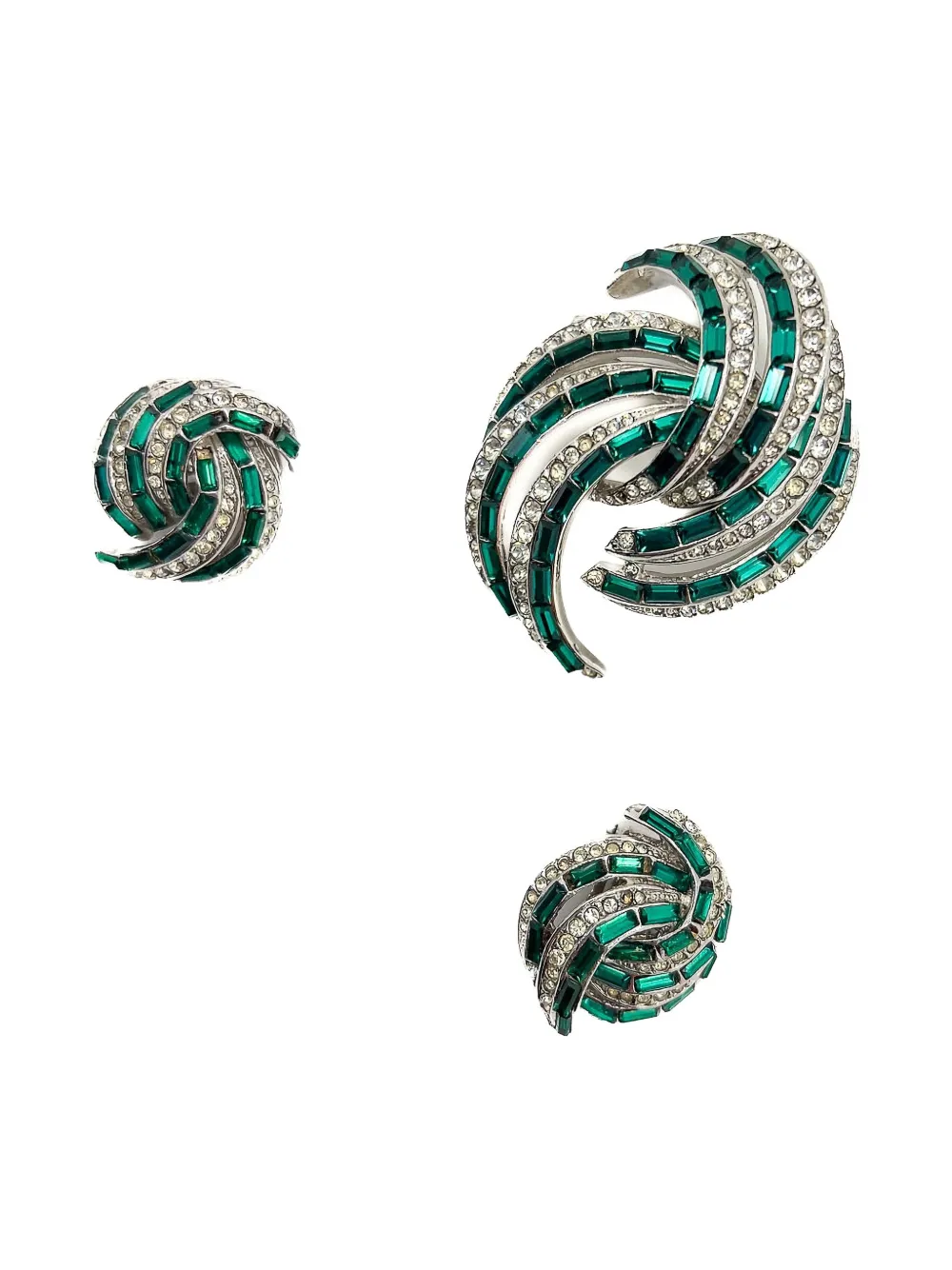 Pre-owned Jennifer Gibson Jewellery 1950s Crystal-embellished Brooch & Earrings Set In Silver
