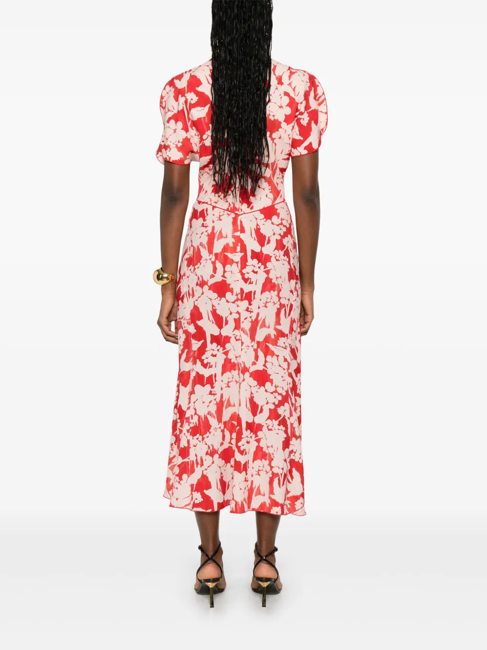 Victoria Beckham Midi-jurk met gesmockte taille Rood