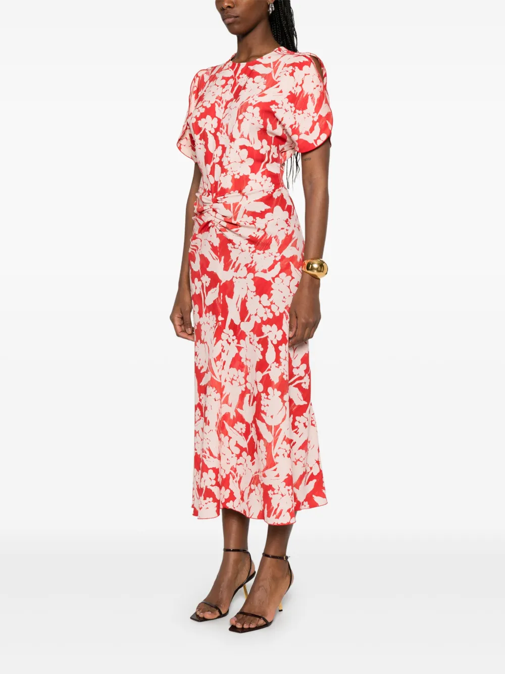 Victoria Beckham Midi-jurk met gesmockte taille Rood