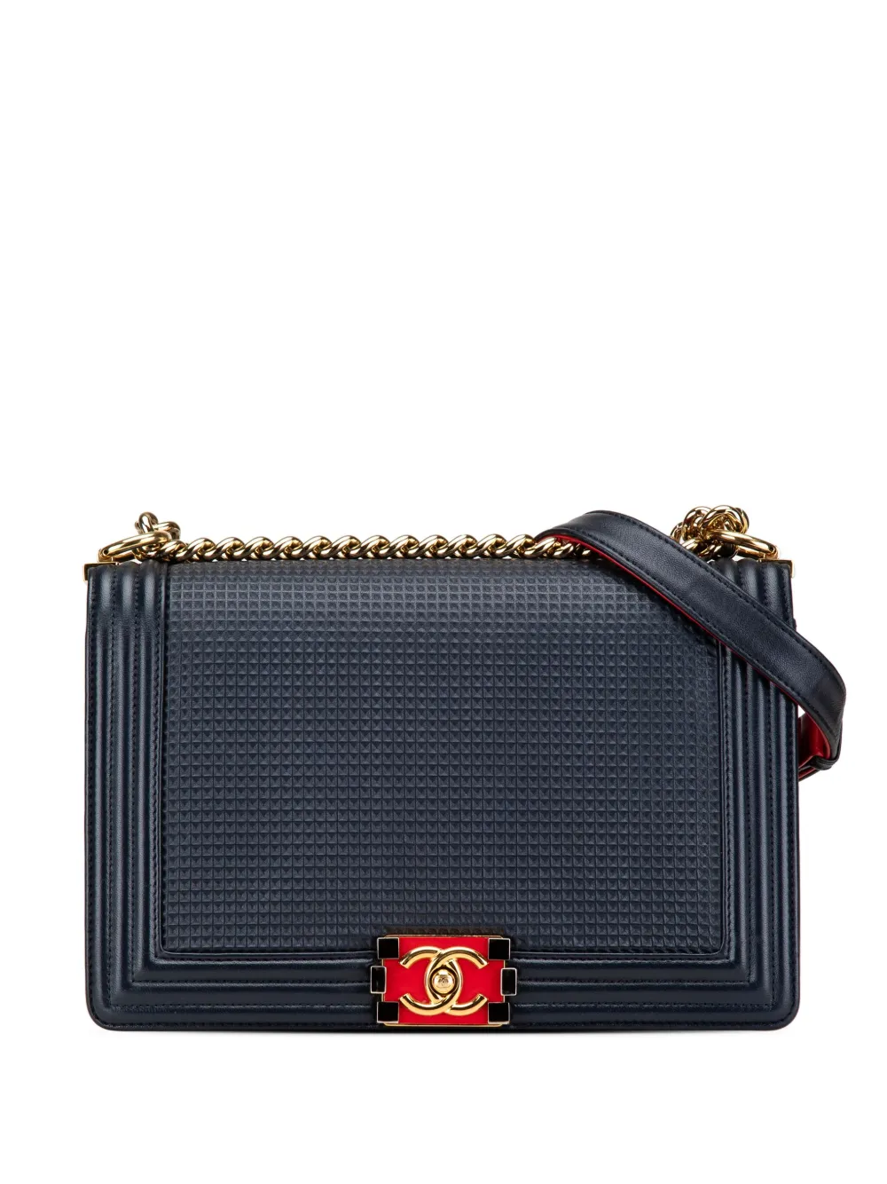 CHANEL Pre-Owned 2013-2014 ニュー ミディアム エンボス ラムスキン キューブ ボーイ フラップ ショルダーバッグ CHANEL Pre-Owned 2013-2014 ニュー ミディアム エンボス ラムスキン キューブ ボーイ フラップ ショルダーバッグ