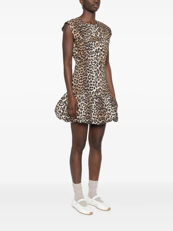 GANNI leopard-print Cotton Mini Dress | Brown | FARFETCH