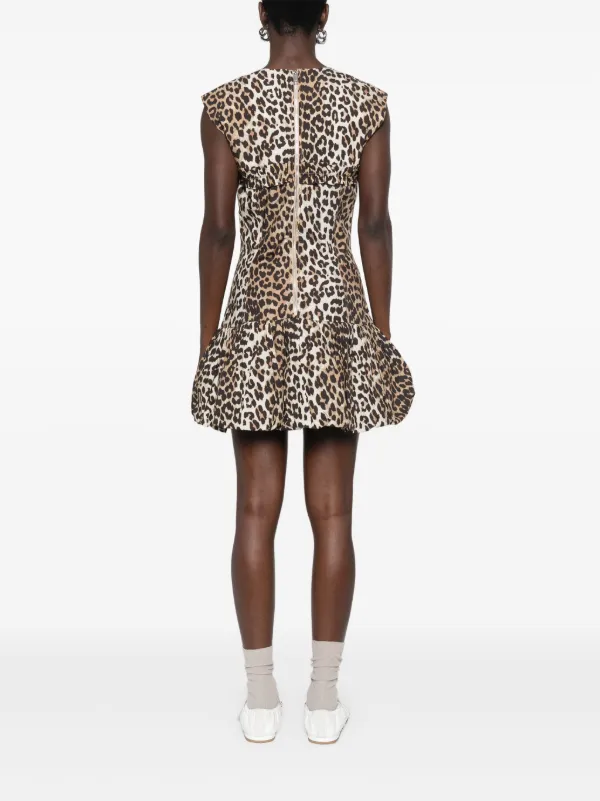 GANNI leopard-print Cotton Mini Dress | Brown | FARFETCH