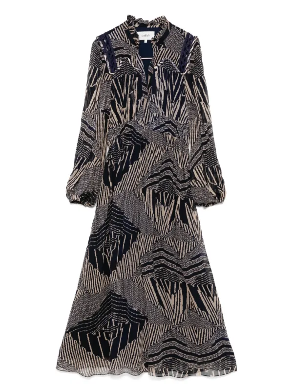 knee length dresses for ladies Ba&sh Samanta Ruffled Maxi Dress Brown Leaf Print Georgette Size Large –  Celebrity Owned main image 0