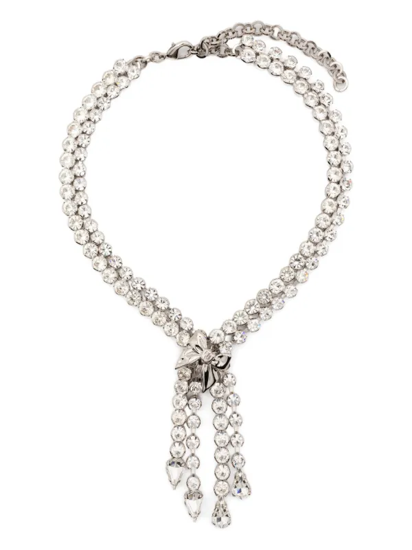 Alessandra Rich Crystal-embellished Fringed Necklace in Silver
