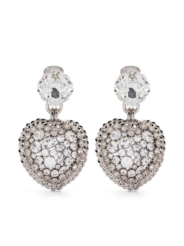 Alessandra Rich Crystal-embellished Heart-shape Earrings in Silver