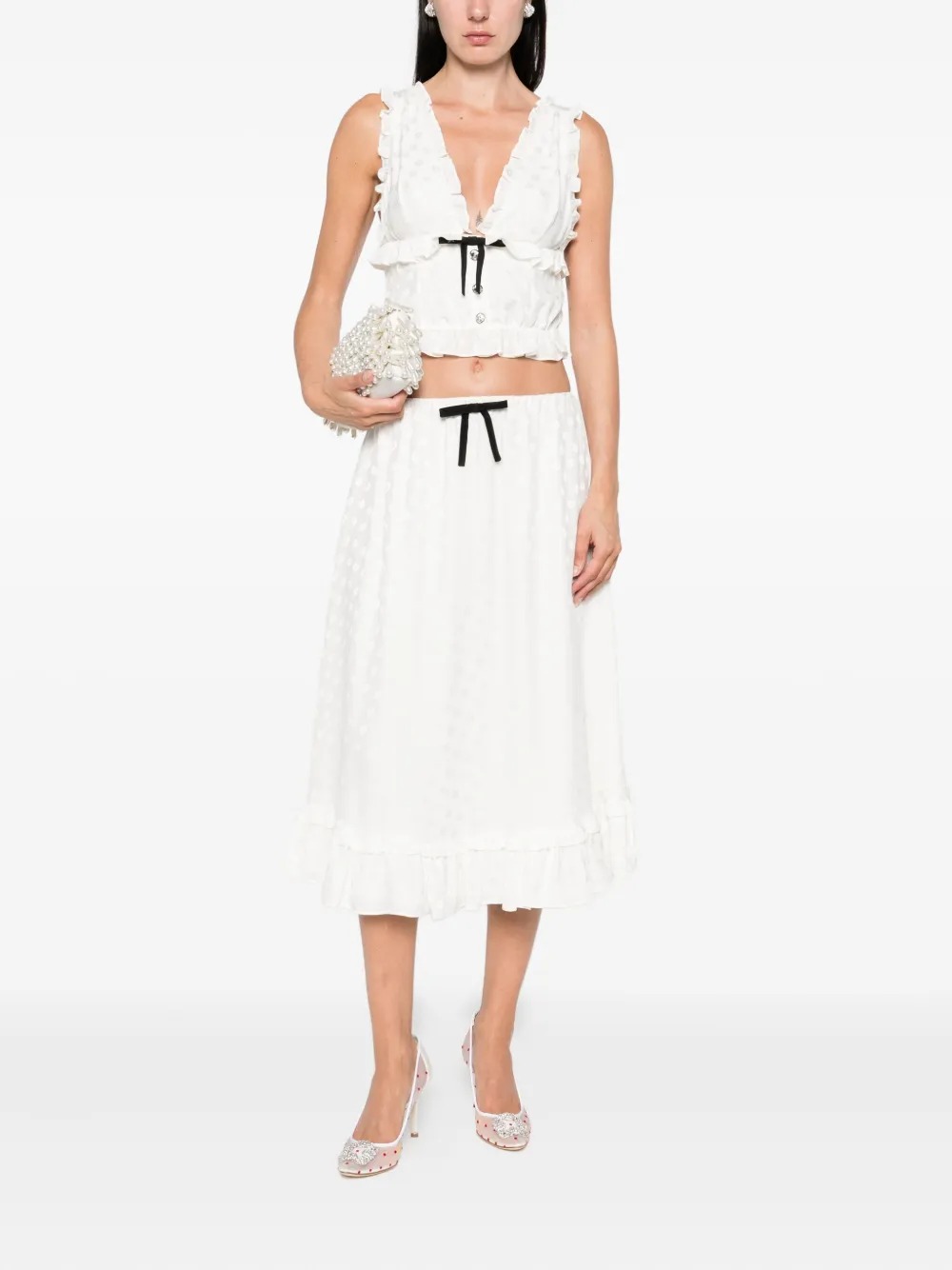 Alessandra Rich Mouwloze top met strikdetail Wit
