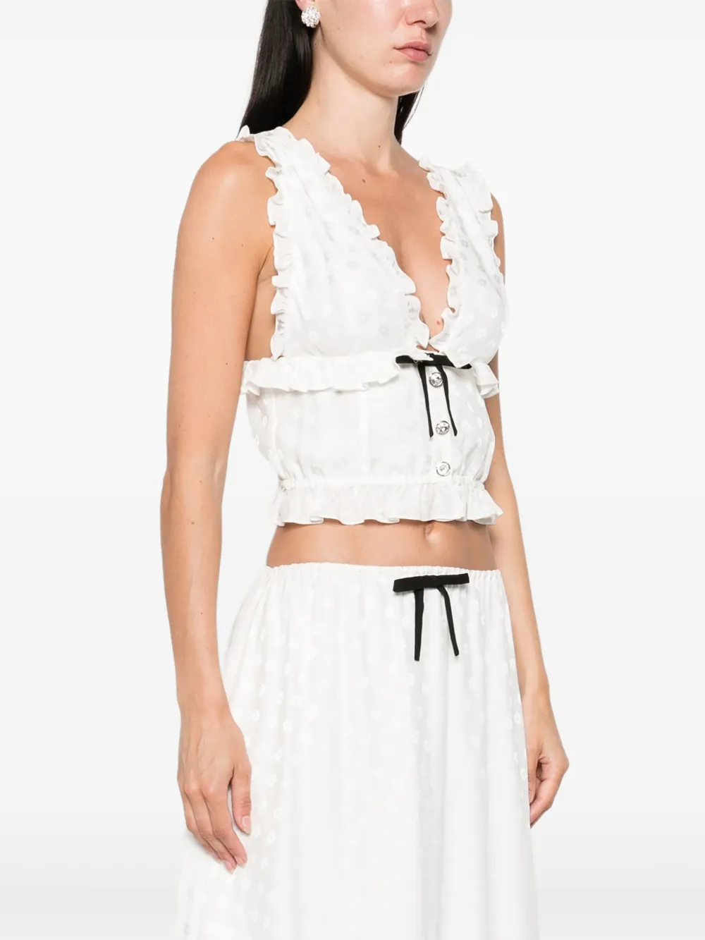 Alessandra Rich Mouwloze top met strikdetail Wit