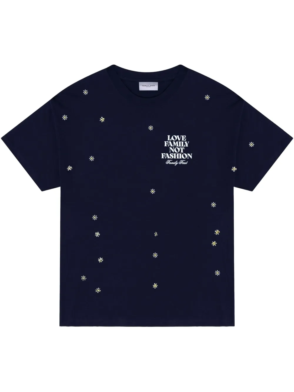 Family First Floral-embroidered T-shirt In Blue