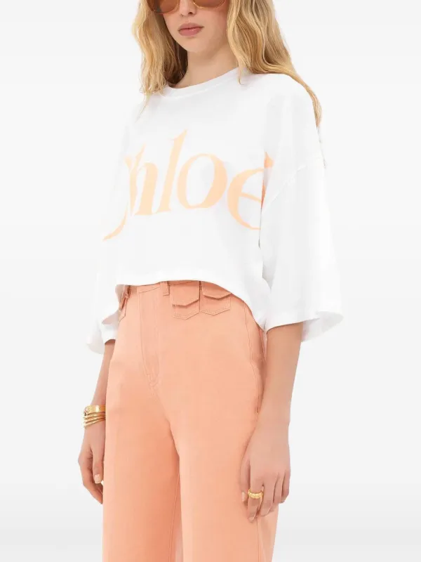 Tシャツ・カットソー CHLOE Women Tunic Tops CH25SJH14183 103 Beige Logo cotton jersey T-shirt in beige - Chloe | Mytheresa