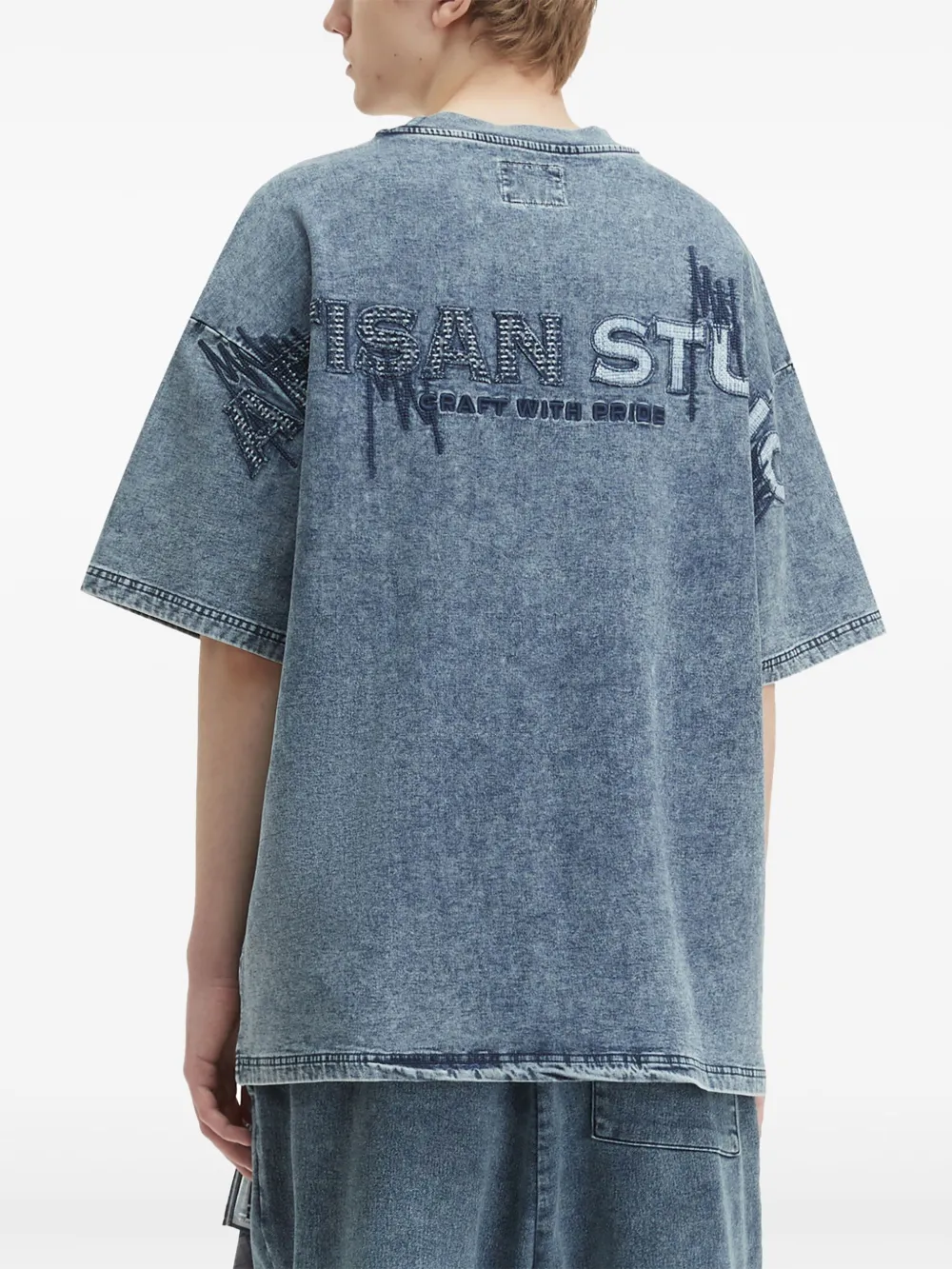 Musium Div. Denim T-shirt met klepzak Blauw