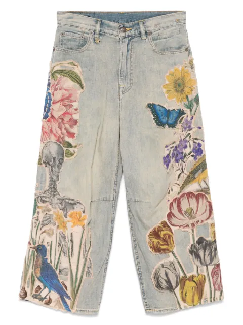 R13 floral-appliqué jeans 