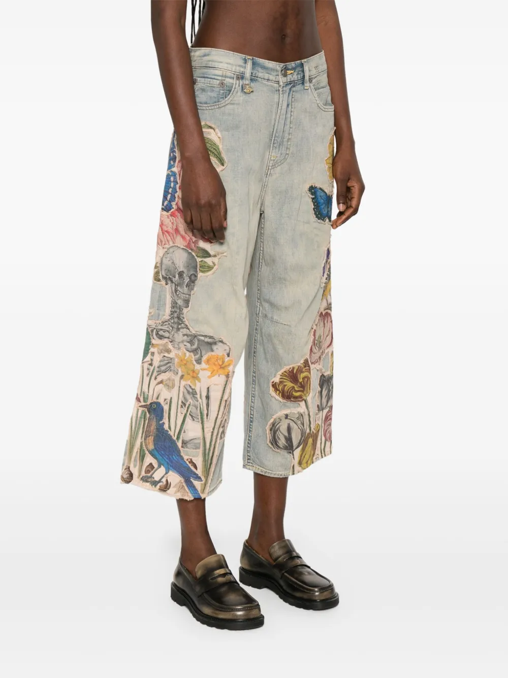 R13 Jeans met bloemapplicatie Blauw