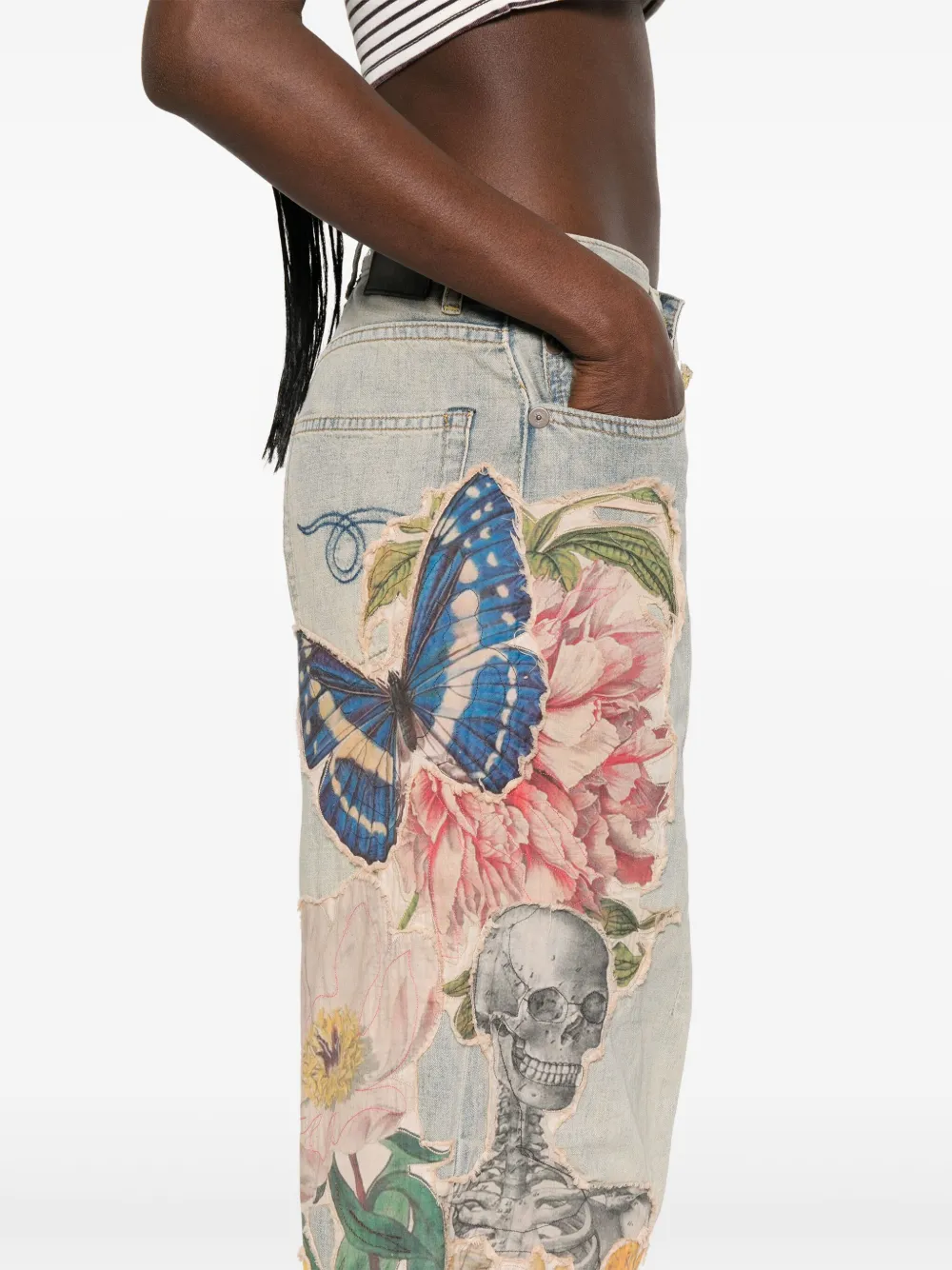 R13 Jeans met bloemapplicatie Blauw